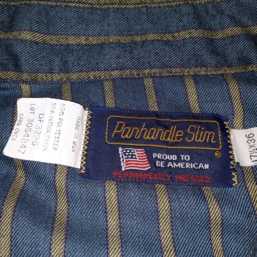 Panhandle Slim Vintage USA Flannel Pearl Snap Long Sleeve Shirt Men's 17.5X36 Bl